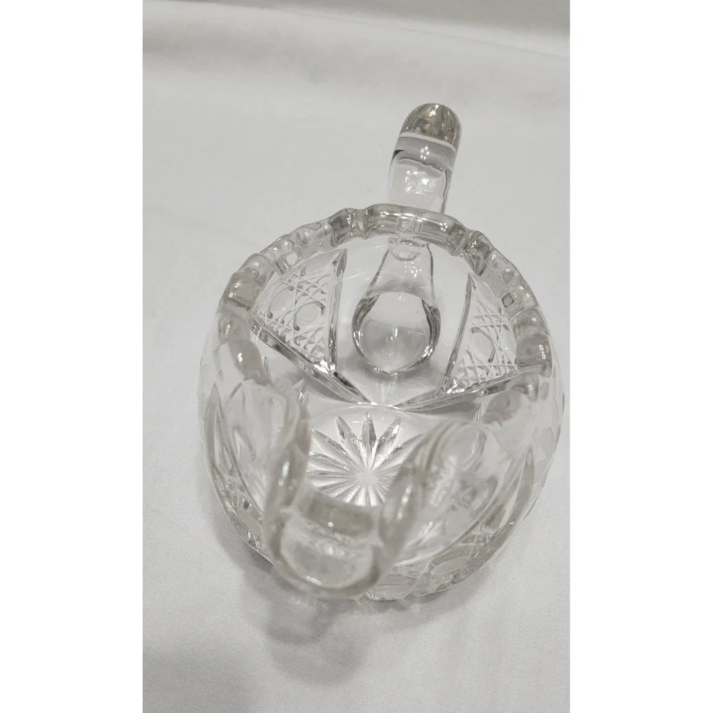 Clear Pressed Glass Floral Pattern Creamer with Handle, Decorative Round